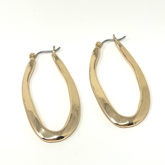 New Anthropologie Cosmic Rocker Oval Hoop Earrings Gold - Picture 7 of 7